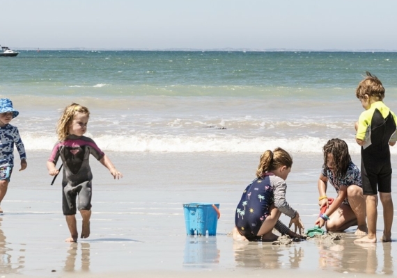 Kids at beach in summer